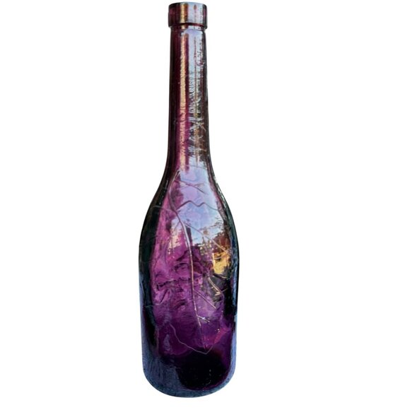 Decorative Purple Wine Bottle With Grape Design & Cork Stopper - Picture 3 of 6